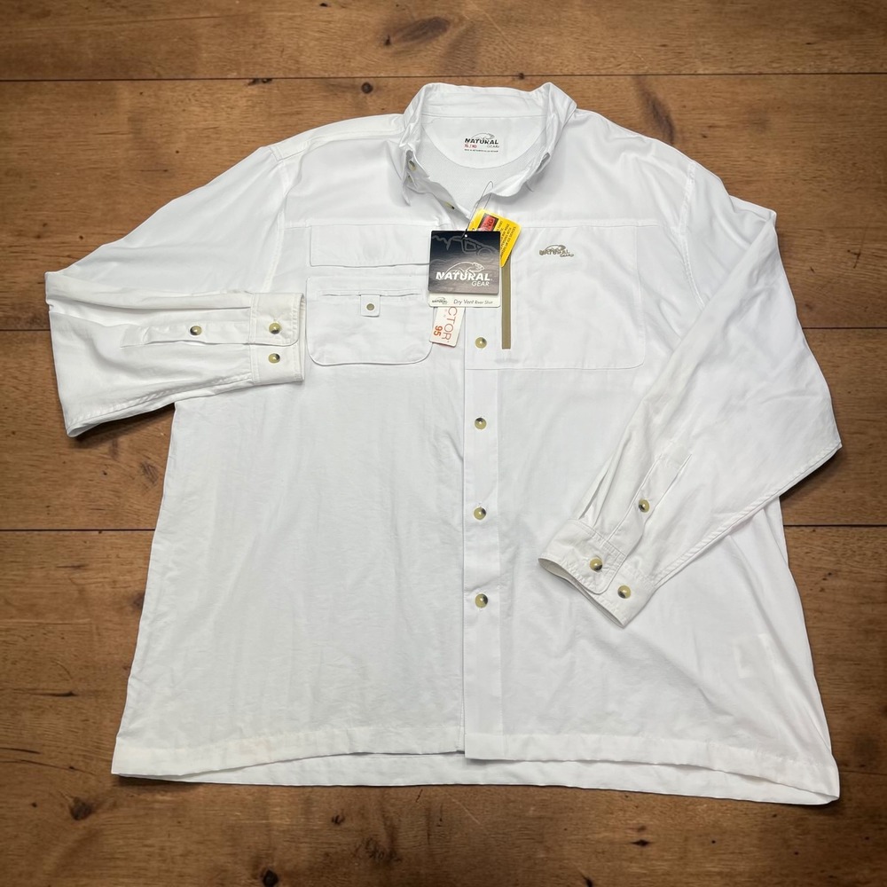 NEW Natural Gear Mens XL White Dry Vent River Shirt Solar Factor 95 UV Fishing